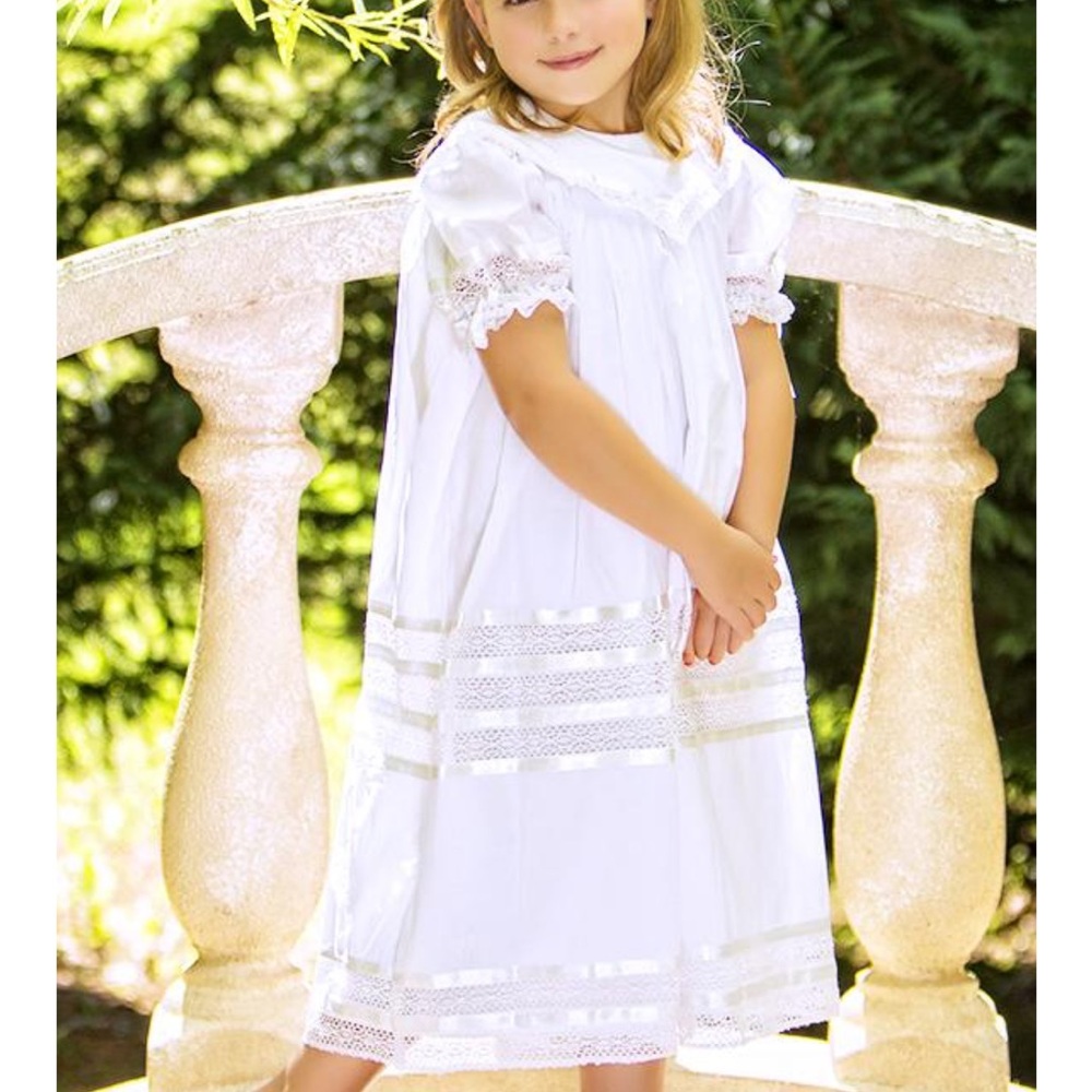 White Lace Trim Dress for Girls heirloom worn once